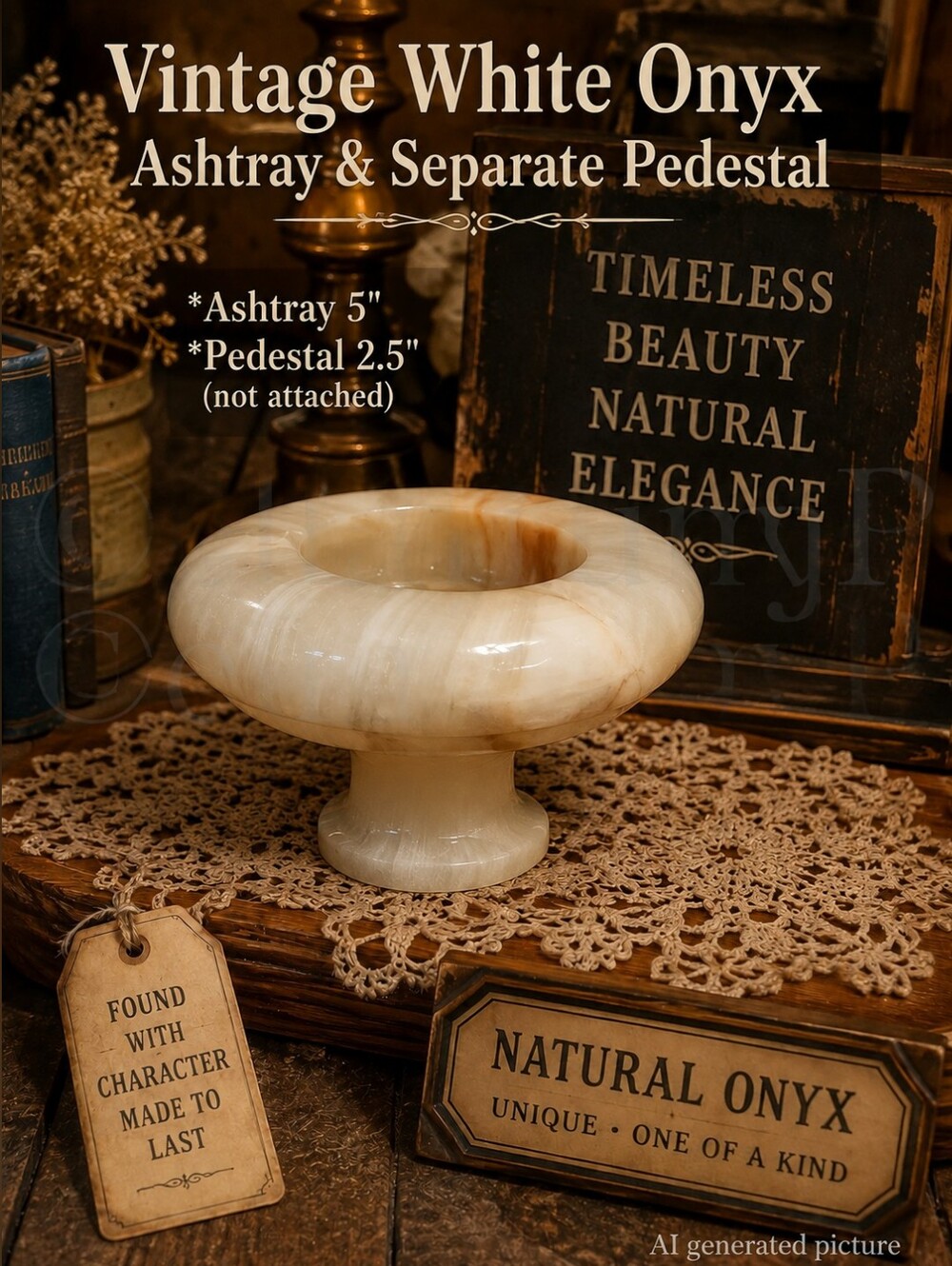 Vintage White Onyx 5" Ashtray & Separate 2.5" Pedestal